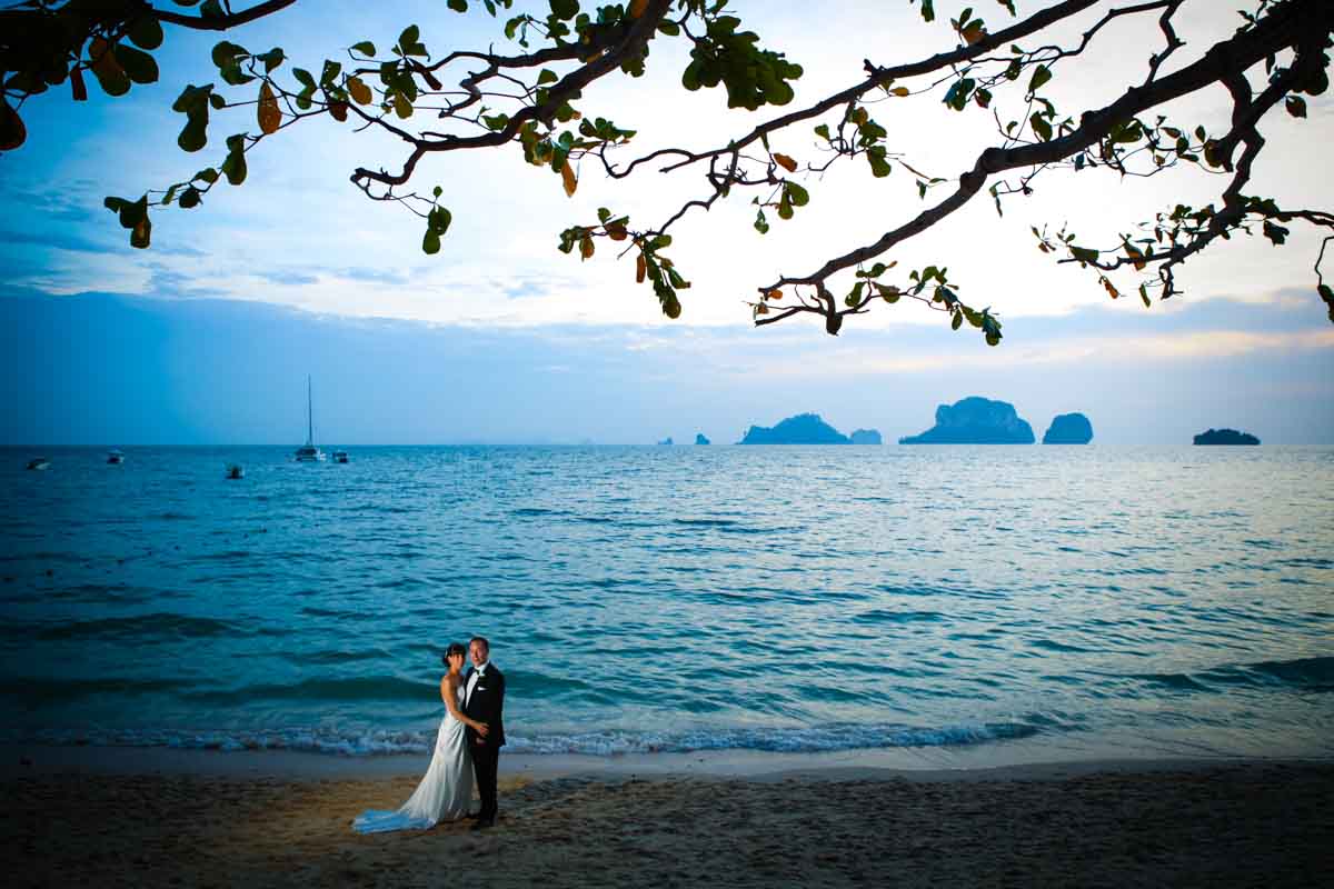 Kim with Aron beach wedding at Rayavadee Krabi Thailand