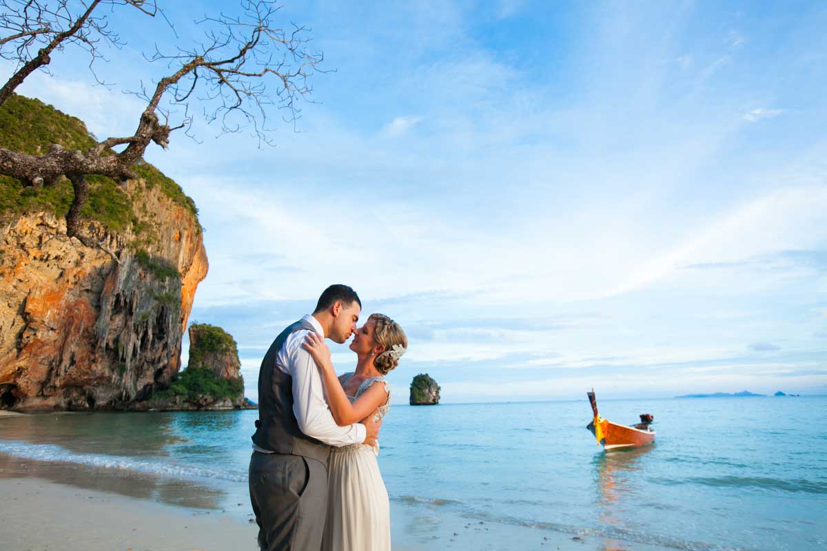 Samm and Daniel wedding photo session on Railay beac at Rayavadee Resort Thailand.