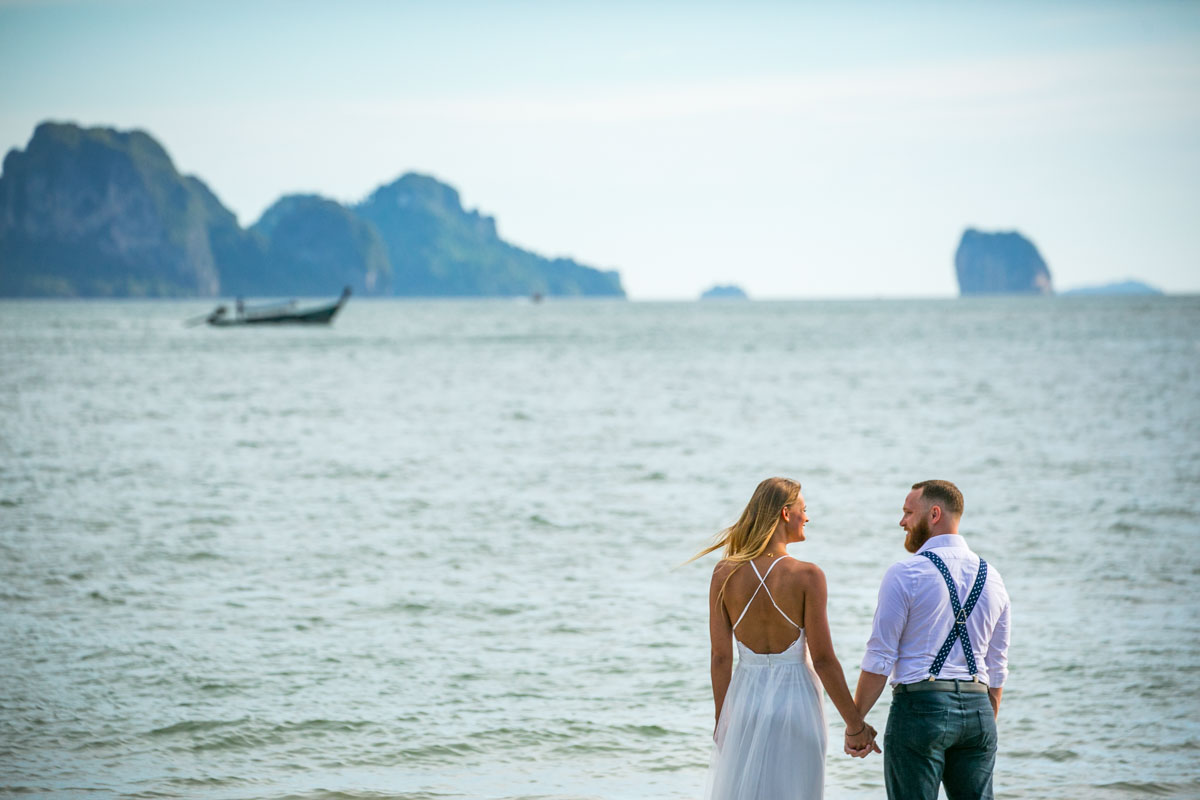 Mike with Justine from USA come to Thailand for honeymoon photography with elephant and beauiful spot Krabi Thailand.